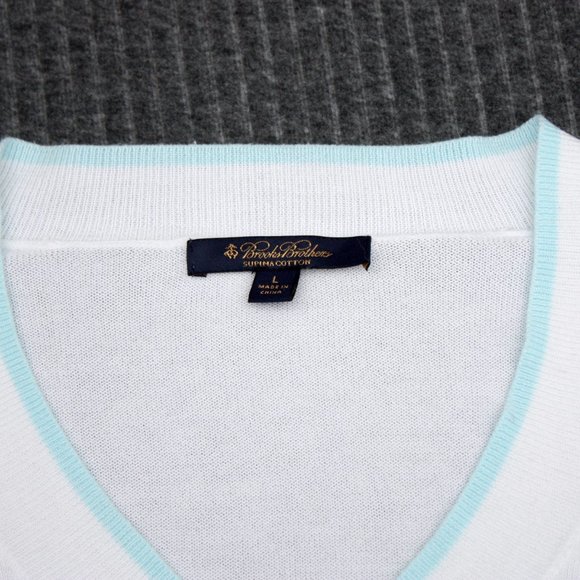 Brooks Brothers Supima Cotton V Neck Long Sleeve Sweater Diamond Pattern Large - Picture 4 of 4